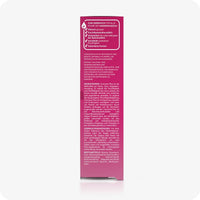 For Conceive Plus Men's Fertility Support + Lubricant (DE), side view of 75ml fertility lubricant pink box in German, listing clinical benefits, ingredients, usage instructions, and claims such as sperm viability support, pH balance, and patented formula, intended for couples trying to conceive.