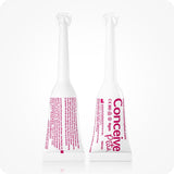 For Conceive Plus Fertility Lubricant Combo 75ml + 8 applicators (DE), image showing front and back views of 4g pre-filled fertility lubricant vaginal applicators, featuring detailed product labeling in pink, CE and MD symbols, and German instructions printed on each white plastic tube.