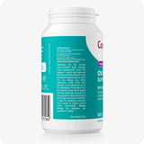 Side view of Conceive Plus Ovulation Support bottle showing cautionary information, manufacturer contact details, and distribution addresses in the UK, EU, and Asia. Designed for women’s reproductive wellness.